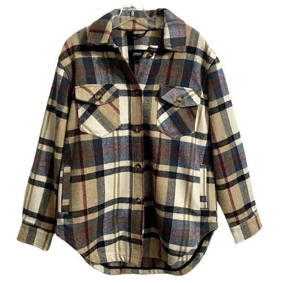 Buffalo David Bitton Shirt Jacket Large Men Blue Plaid Flannel Shacket P… - Picture 1 of 8